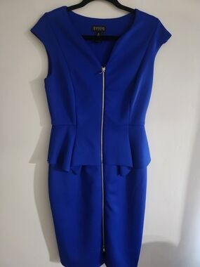 Enfocus Studio Cobalt Blue Peplum Sheath Dress with Front Zip